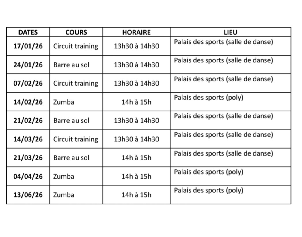 Planning cours du samedi (Marie-Christine et Eléonore)
