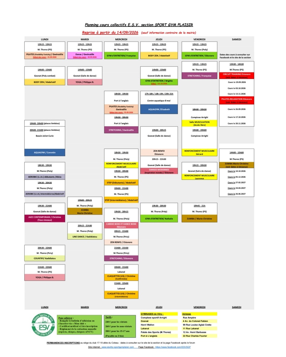 Planning de la section 2026-2027